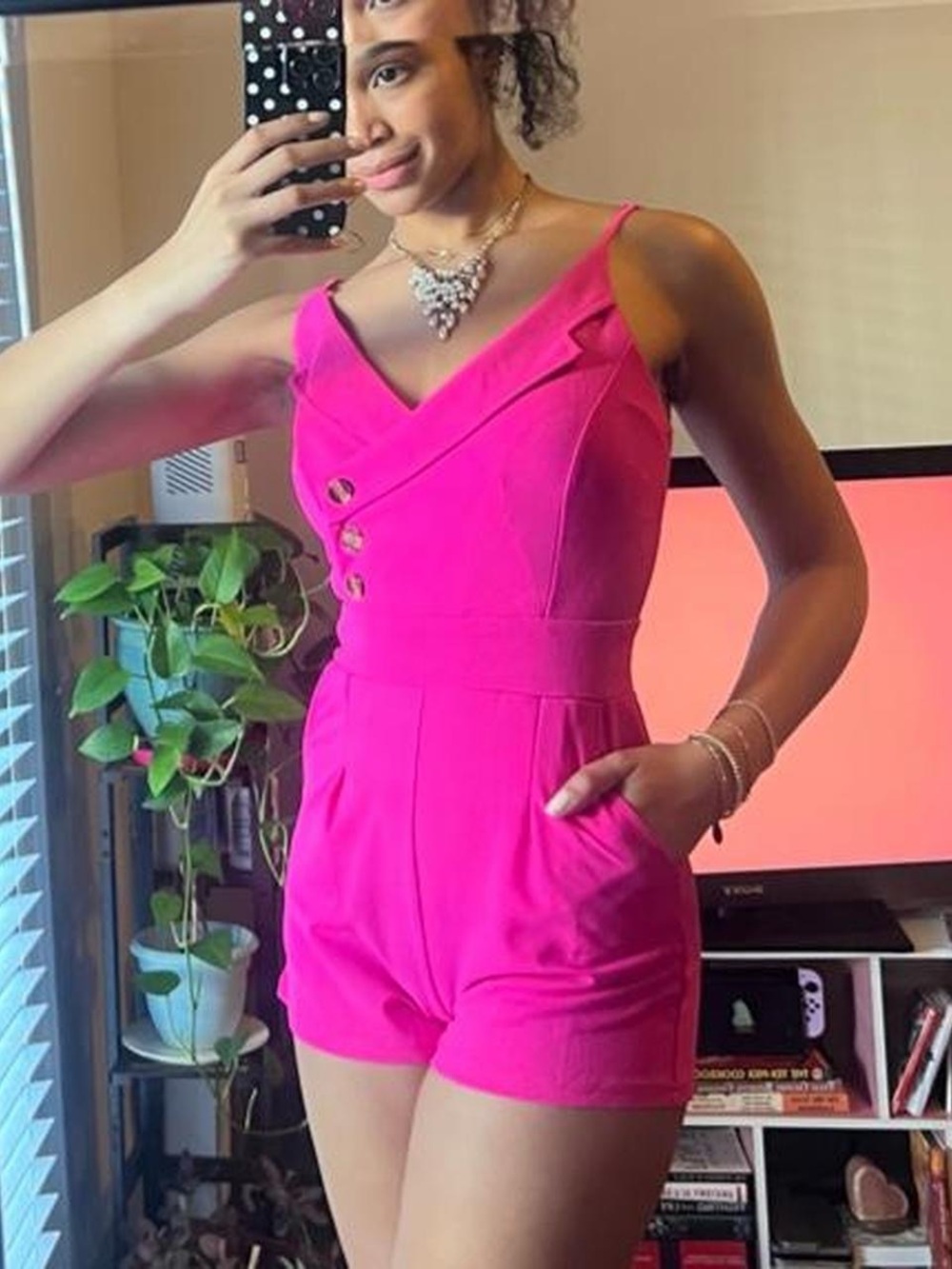 Pink collared romper